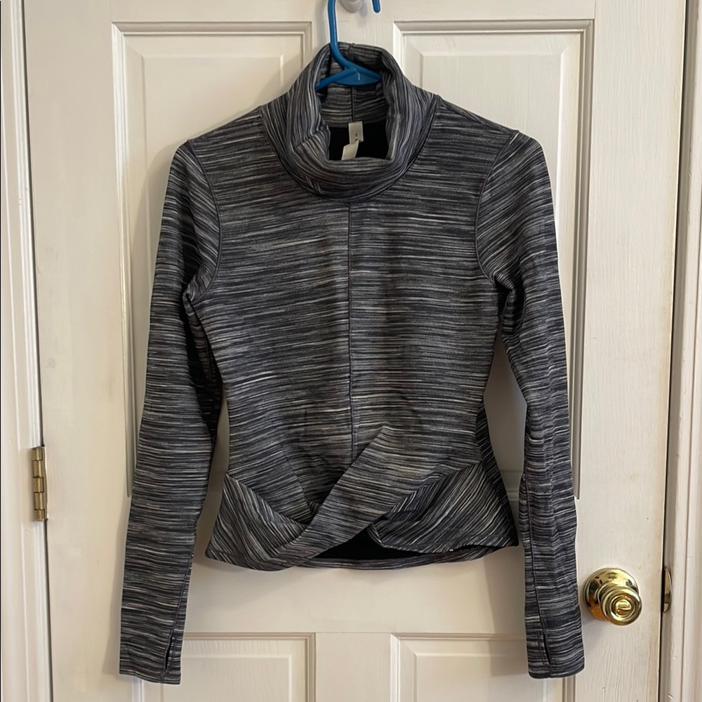 Lululemon Athletica Black and White Striped Cowl Neck Top